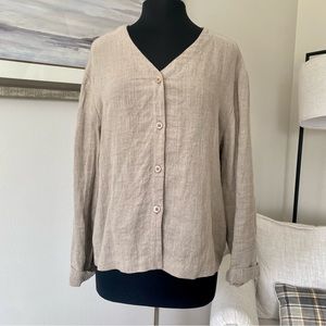 Eileen Fisher Linen Long-sleeve Button Up Top
